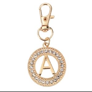 Gold Crystal Initial Keychain "A"